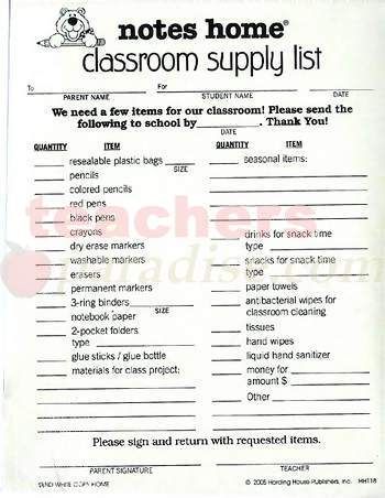 school supply list for teachers