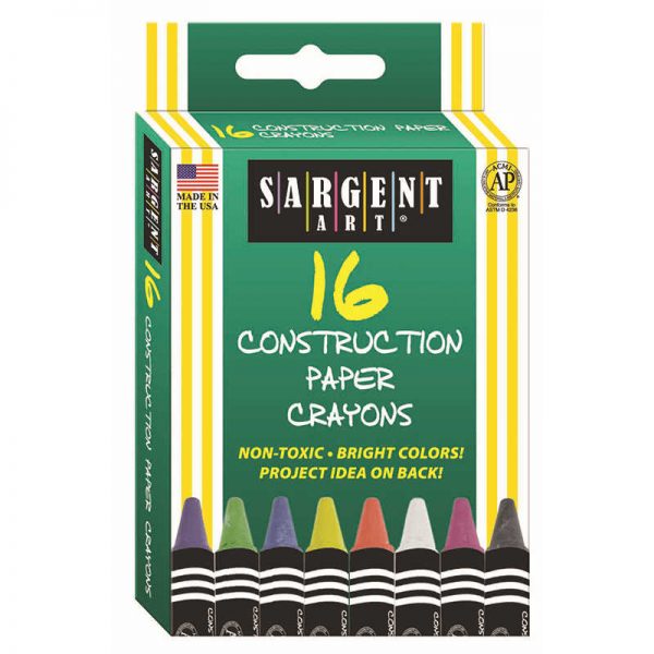 SARGENT ART INC. 16CT CONSTRUCTION PAPER CRAYON STANDARD SIZE PEGGABLE BOX SAR350537