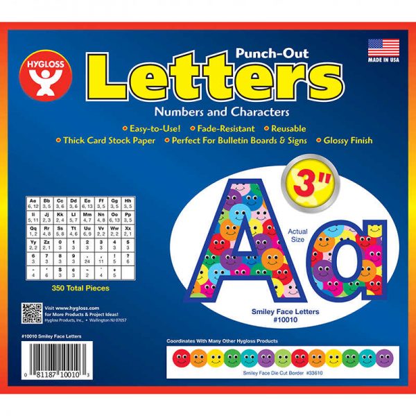 HYGLOSS PRODUCTS INC. 3IN PUNCH OUT LETTERS SMILEY FACES HYG10010