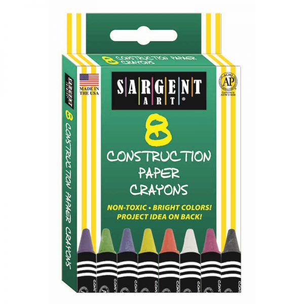 SARGENT ART INC. 8CT CONSTRUCTION PAPER CRAYON STANDARD SIZE PEGGABLE BOX SAR350536