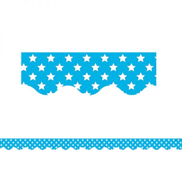 TEACHER CREATED RESOURCES AQUA WITH WHITE STARS SCALLOPED BORDER TRIM TCR5810