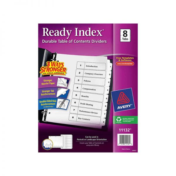 AVERY PRODUCTS CORP AVERY 8 TAB BLACK & WHITE READY INDEX DIVIDERS AVE11132