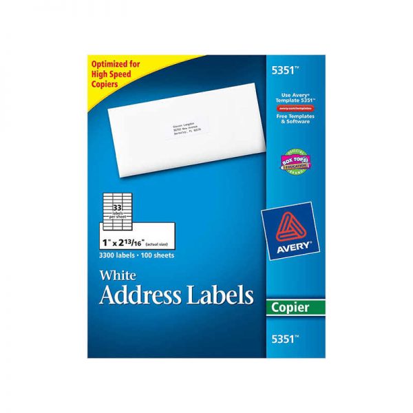AVERY PRODUCTS CORP AVERY WHITE MAILING LABELS 1X2-3/4 3300 COUNT AVE05351