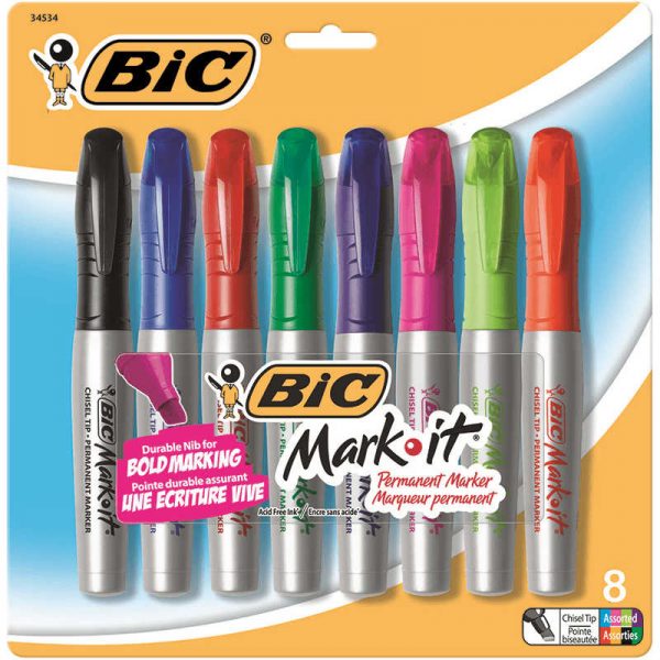 BIC USA INC BIC MARK IT PERMANENT MARKERS 8 CT CHISEL TIP ASSORTED COLORS BICGPMMAP81