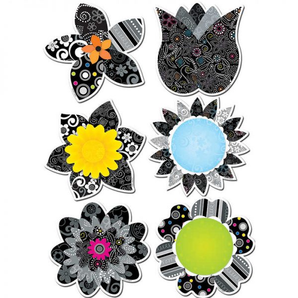 CREATIVE TEACHING PRESS BLACK AND WHITE FLOWERS 6IN DESIGNER CUT OUTS CTP6480