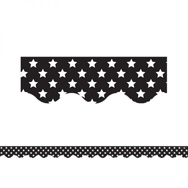 TEACHER CREATED RESOURCES BLACK WITH WHITE STARS SCALLOPED BORDER TRIM TCR5812