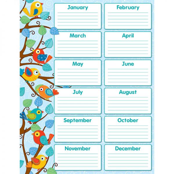 CARSON DELLOSA BOHO BIRDS BIRTHDAY CHART CD-114187