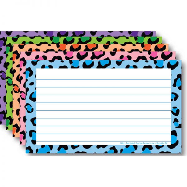 TOP NOTCH TEACHER PRODUCTS BORDER INDEX CARDS 4 X 6 LINED MULTI COLORED LEOPARD 75CT TOP3687