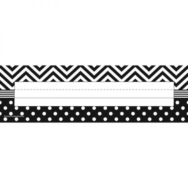 TEACHER CREATED RESOURCES B&W CHEVRON AND DOTS NAME PLATES TCR5549