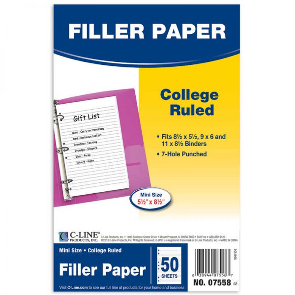 C-LINE PRODUCTS INC C LINE WHITE 50 PK MINI RULED FILLER PAPER CLI07558