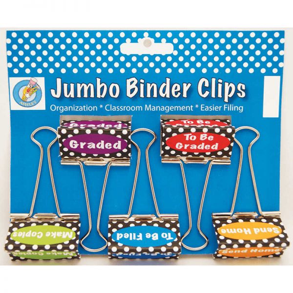 ASHLEY PRODUCTIONS CLASSROOM MANAGEMENT BLACK DOTS ON WHITE BINDER CLIPS ASH10512