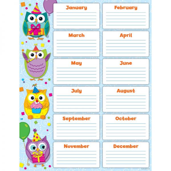 CARSON DELLOSA COLORFUL OWLS BIRTHDAY CHART CD-114199