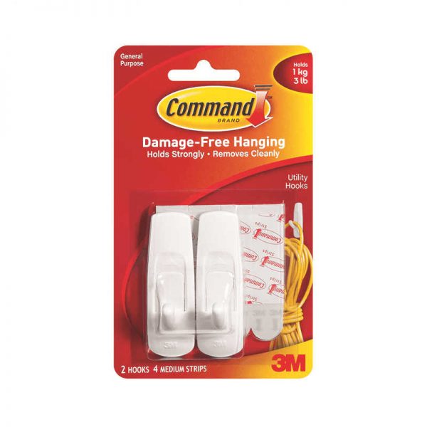 3M COMPANY COMMAND ADHESIVE REUSABLE MEDIUM HOOKS PACK OF 2 MMM17001