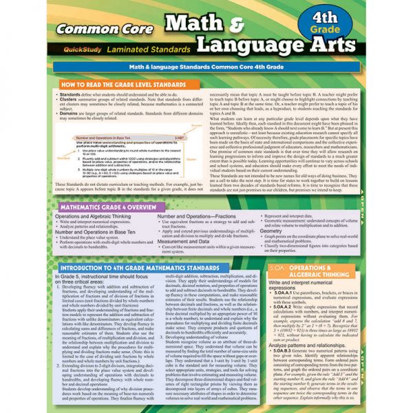 BARCHARTS, INC. COMMON CORE GRADE 4 MATH & LANGUAGE ARTS STANDARDS QS-222859