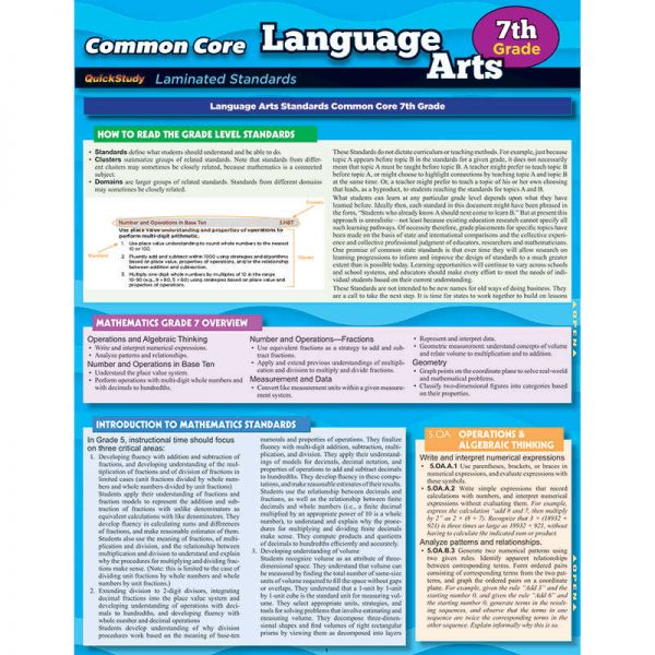 BARCHARTS, INC. COMMON CORE LANGUAGE ARTS GRADE 7 STANDARDS QS-222750