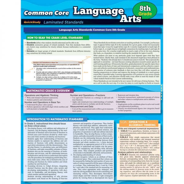 BARCHARTS, INC. COMMON CORE LANGUAGE ARTS GRADE 8 STANDARDS QS-222767