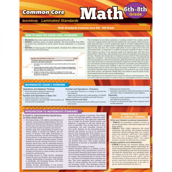 BARCHARTS, INC. COMMON CORE MATH GRADE 6-8 STANDARDS QS-222972