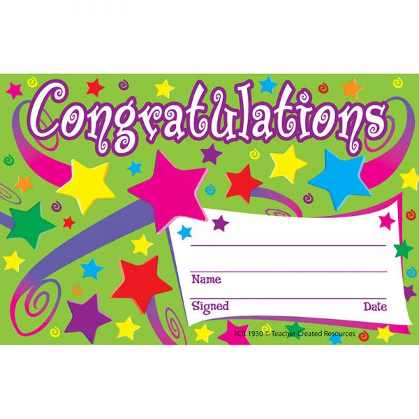 TEACHER CREATED RESOURCES CONGRATULATIONS AWARDS 25PK 8-1/2 X 5-1/2 TCR1930