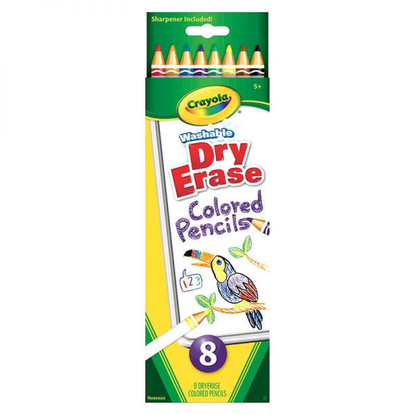 CRAYOLA LLC CRAYOLA DRY ERASE WASHABLE COLORED PENCILS 8PK BIN988663