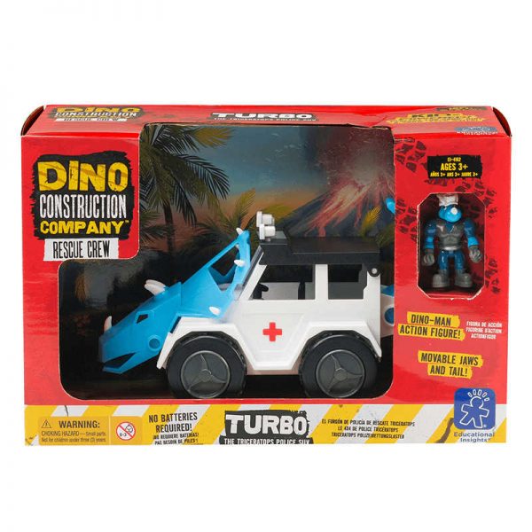 EDUCATIONAL INSIGHTS DINO CONSTRUCTION CO RESCUE CREW TURBO THE TRICERATOPS POLICE SUV EI-4162