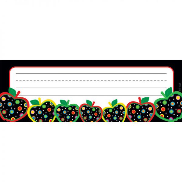 CREATIVE TEACHING PRESS DOTS ON BLACK APPLES NAME PLATES CTP2813