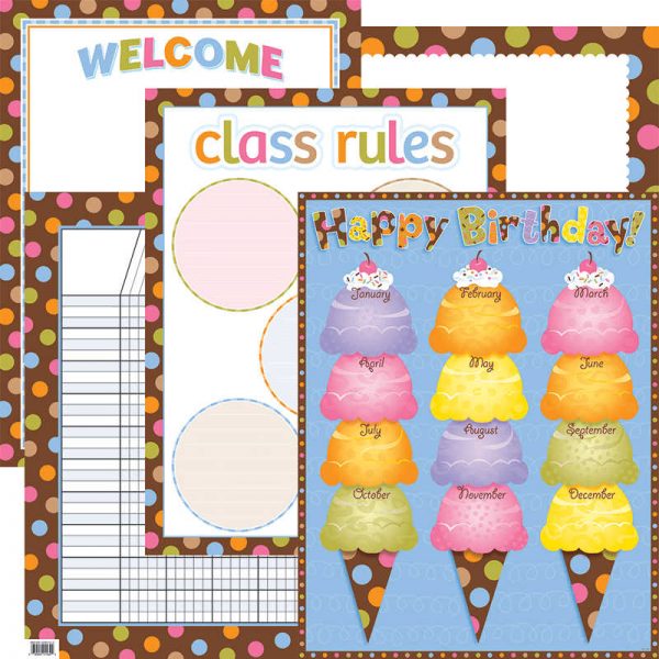 CREATIVE TEACHING PRESS DOTS ON CHOCOLATE CLASSROOM ESSENTIALS CHART SET CTP7951