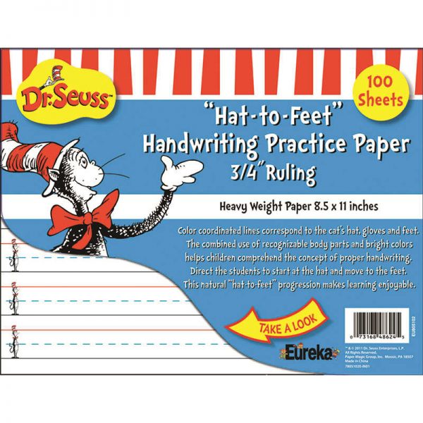 EUREKA DR SEUSS HAT TO FEET 100SHT HANDWRITING PRACTICE PAPER EU-805102