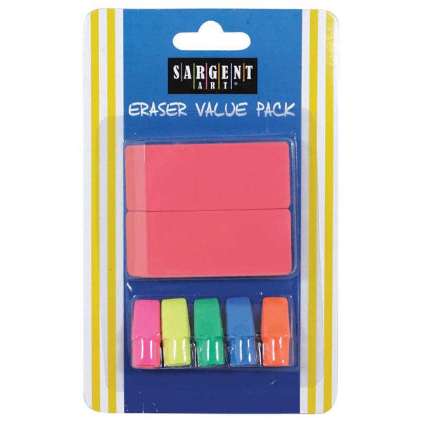 SARGENT ART INC. ERASER COMBO PACK 2 LARGE PINK & 5 CAP ERASERS SAR361014