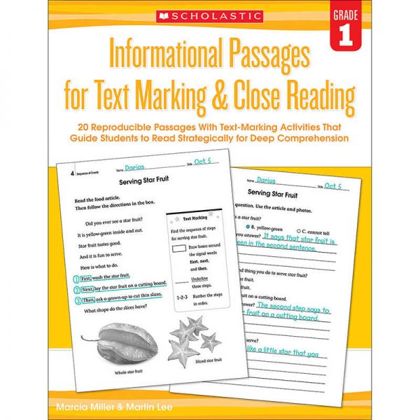 SCHOLASTIC TEACHING RESOURCES GRADE 1 INFORMATIONAL PASSAGES FOR TEXT MARKING & CLOSE READING SC-579377