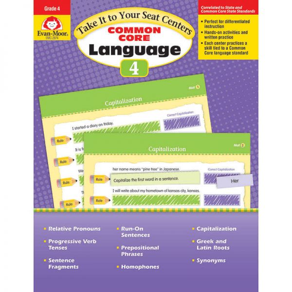 EVAN-MOOR GRADE 4 TAKE IT TO YOUR SEAT COMMON CORE LANGUAGE CENTERS EMC2874