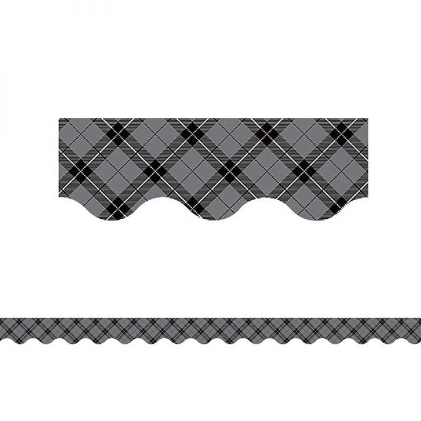 TEACHER CREATED RESOURCES GRAY PLAID SCALLOPED BORDER TRIM TCR5660