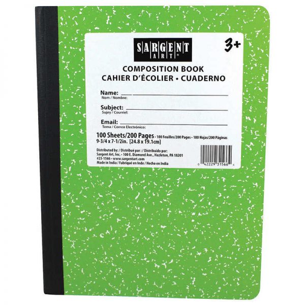 SARGENT ART INC. GREEN COMPOSITION BOOK 100 SHEETS SAR231566