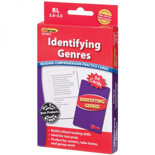 EDUPRESS IDENTIFYING GENRES READING 2.0-3.5 COMPREHENSION CARDS RED LEVEL EP-3457
