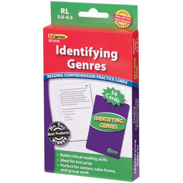 EDUPRESS IDENTIFYING GENRES READING 5.0-6.5 COMPREHENSION CARDS GREEN LEVEL EP-3459