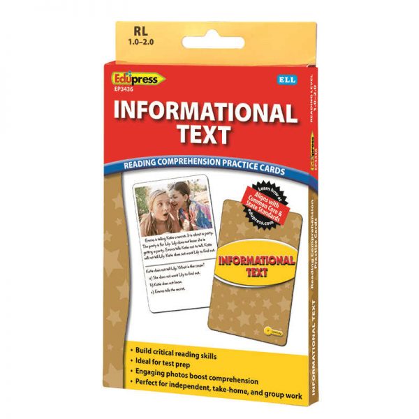 EDUPRESS INFORMATIONAL TEXT YLW LVL READING COMPREHENSION PRACTICE CARDS EP-3436