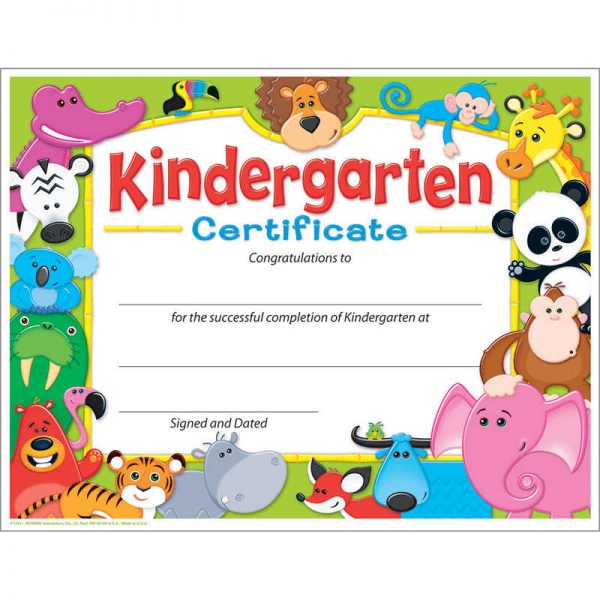 TREND ENTERPRISES INC. KINDERGARTEN CERTIFICATE AWESOME ANIMALS T-17011