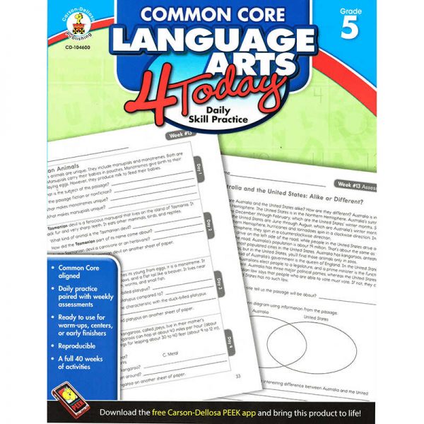 CARSON DELLOSA LANGUAGE ARTS 4 TODAY GRADE 5 CD-104600