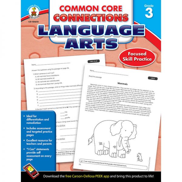 CARSON DELLOSA LANGUAGE ARTS GRADE 3 COMMON CORE CONNECTIONS CD-104610