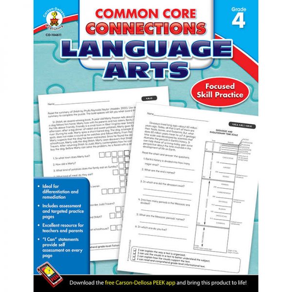 CARSON DELLOSA LANGUAGE ARTS GRADE 4 COMMON CORE CONNECTIONS CD-104611