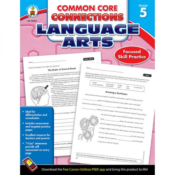 CARSON DELLOSA LANGUAGE ARTS GRADE 5 COMMON CORE CONNECTIONS CD-104612