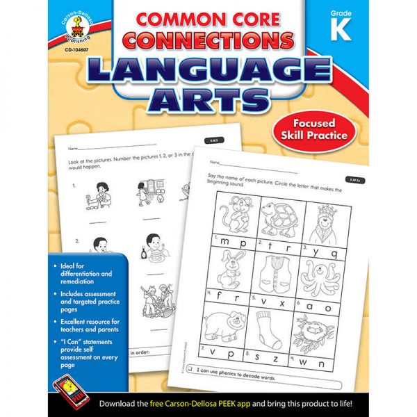 CARSON DELLOSA LANGUAGE ARTS GRADE K COMMON CORE CONNECTIONS CD-104607