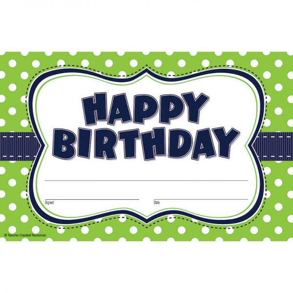 TEACHER CREATED RESOURCES LIME POLKA DOTS HAPPY BIRTHDAY AWARDS TCR4771