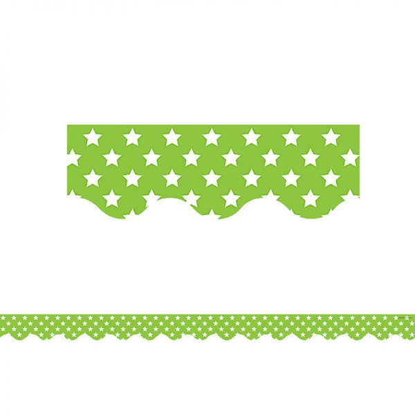TEACHER CREATED RESOURCES LIME WITH WHITE STARS SCALLOPED BORDER TRIM TCR5811
