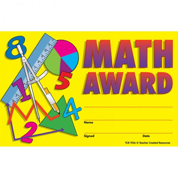 TEACHER CREATED RESOURCES MATH AWARDS 25PK 8-1/2 X 5-1/2 TCR1926