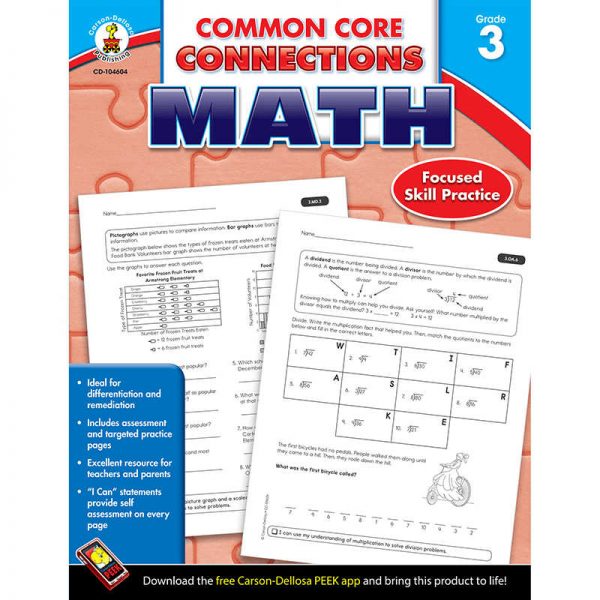 CARSON DELLOSA MATH GRADE 3 COMMON CORE CONNECTIONS CD-104604