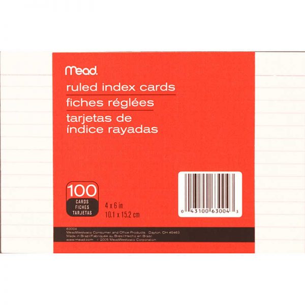 MEAD PRODUCTS LLC MEAD INDEX CARDS 4 X 6 RULED MEA63004