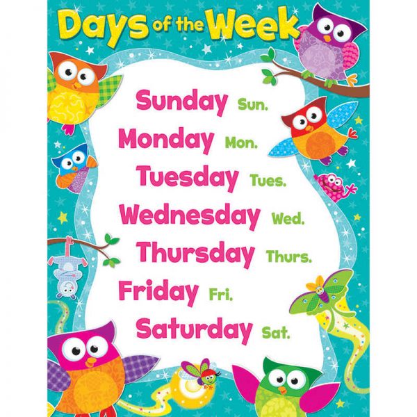 TREND ENTERPRISES INC. OWL DAYS OF THE WEEK LEARNING CHART T-38447