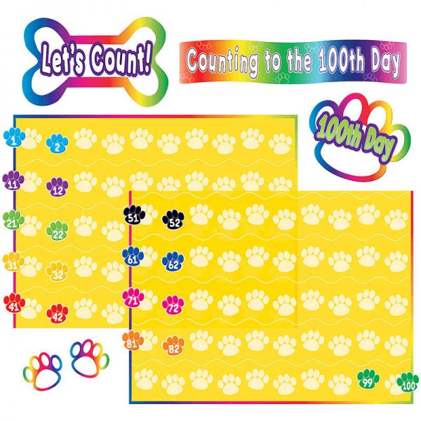 TEACHER CREATED RESOURCES PAW PRINTS COUNTING TO 100 BULLETIN BOARD SET TCR5330