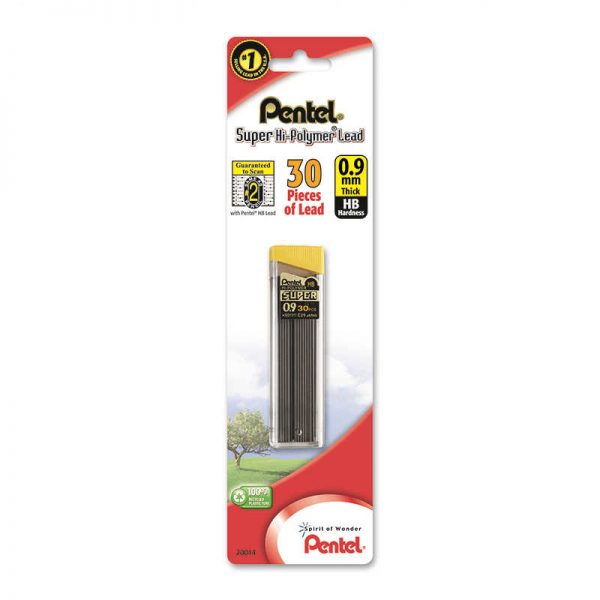 PENTEL OF AMERICA PENTEL HB SUPER HI POLYMER 0.9MM BLACK 30 LEADS PENC29BPHB