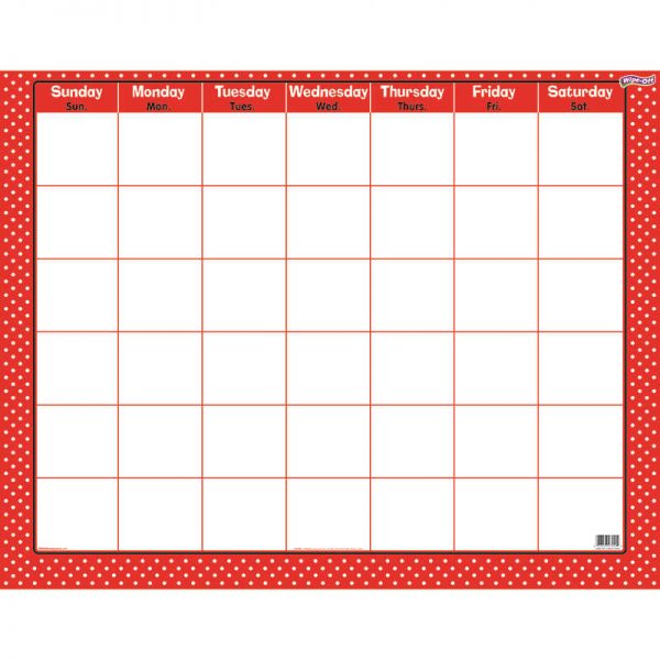 TREND ENTERPRISES INC. POLKA DOTS RED WIPE OFF CALENDAR MONTHLY T-27024